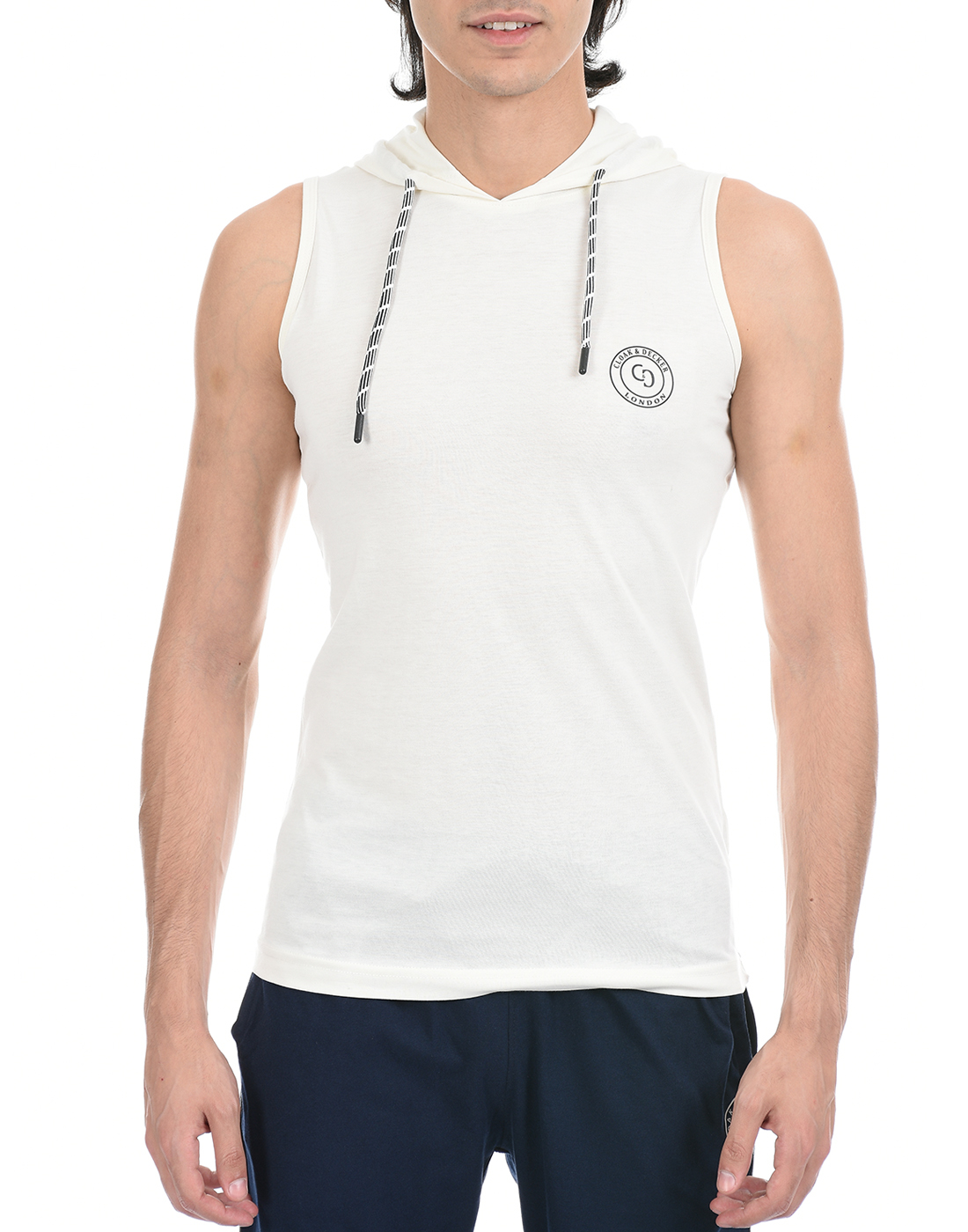 Cloak & Decker by Monte Carlo Men White Sleeveless Hooded Tshirt